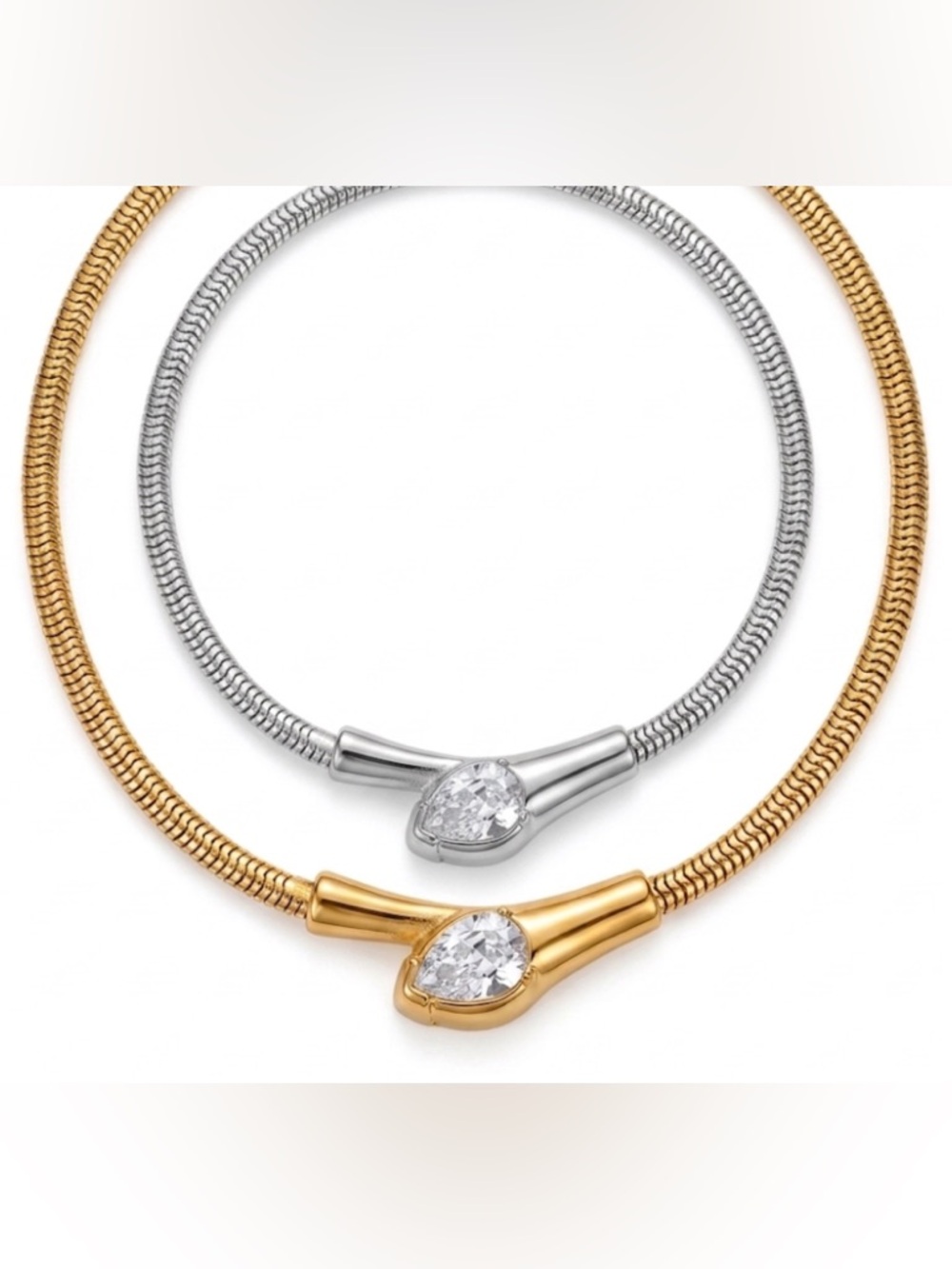 CZ Snake Necklace Stainless Steel